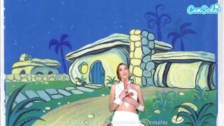 Cuki fiatal wilma flintstone cosplayben masturbál és cumizza a termetes fazsat